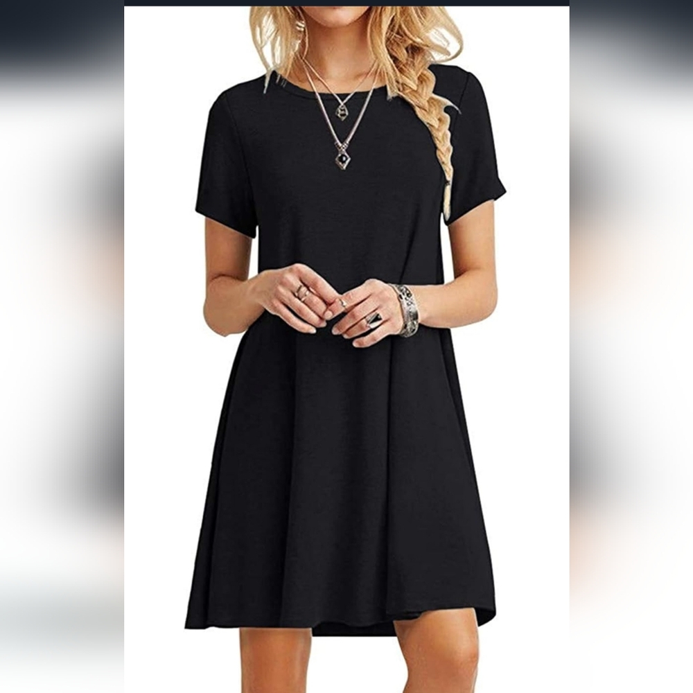 Happy & Free Bra Top T-Shirt Dress Black Short Sleeve Sz S Classic Casual